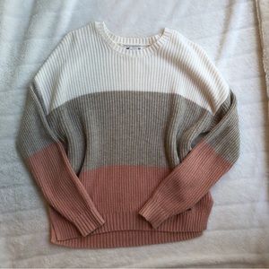 hollister white, gray, and pink color block sweater